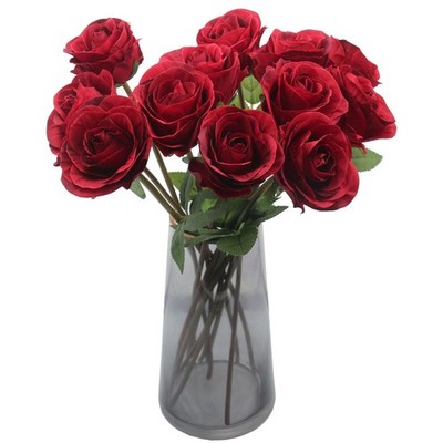 Red Artificial Rose Flowers Silk Bouquet Home Wedding Decoration 12 PCS Set
