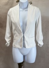 Roz & Ali White Fitted Stretch Blazer w/3/4 G...