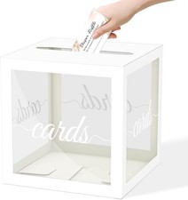 White Gift Card Box with Clear Window, Elegant Holder for Wedding Birthday