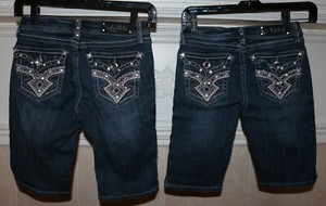 Set of 2 Youth Girl's L.A. Idol Denim Bling Embellished Bermuda Shorts - Size 12