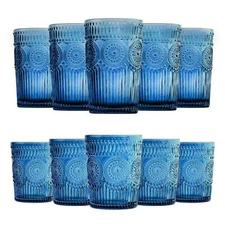12pcs Vintage Drinking Glasses Set, 13 oz Highball Glasses & 10 oz Embossed R...