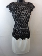 Adrianna Papell Dress Women's 6P Black White Floral Lace Overlay Short Sleeve