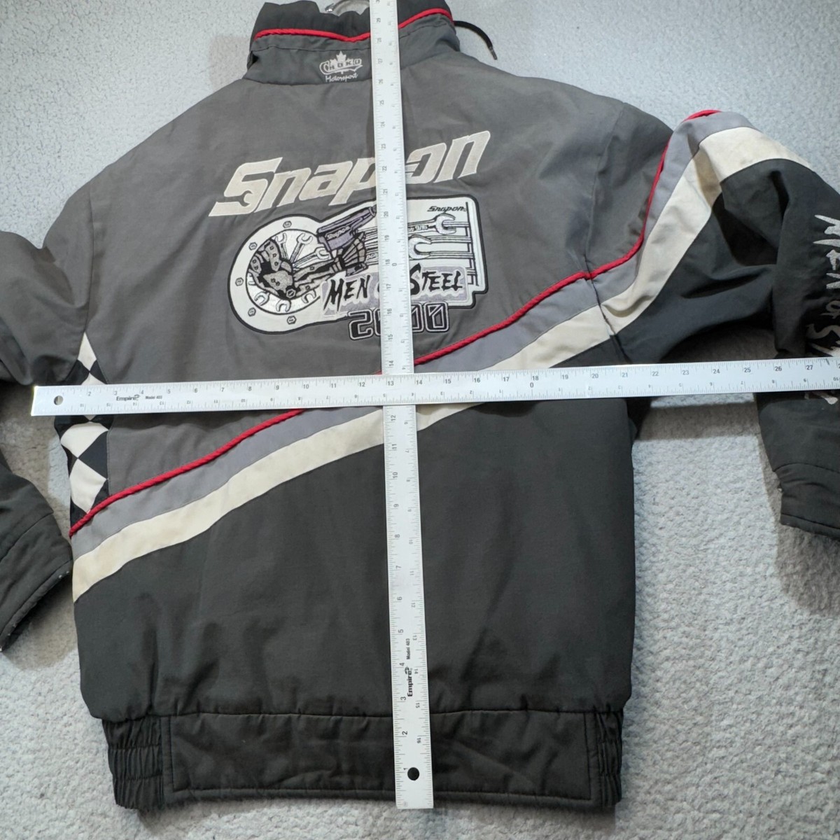 Vintage Snap On Jacket Men Medium Gray Racing Indian Head Steel