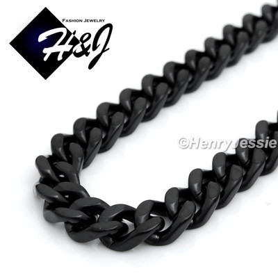18-40''MEN Stainless Steel 9mm Gold/Silver/Black Plated Cuban Curb Chain Necklace