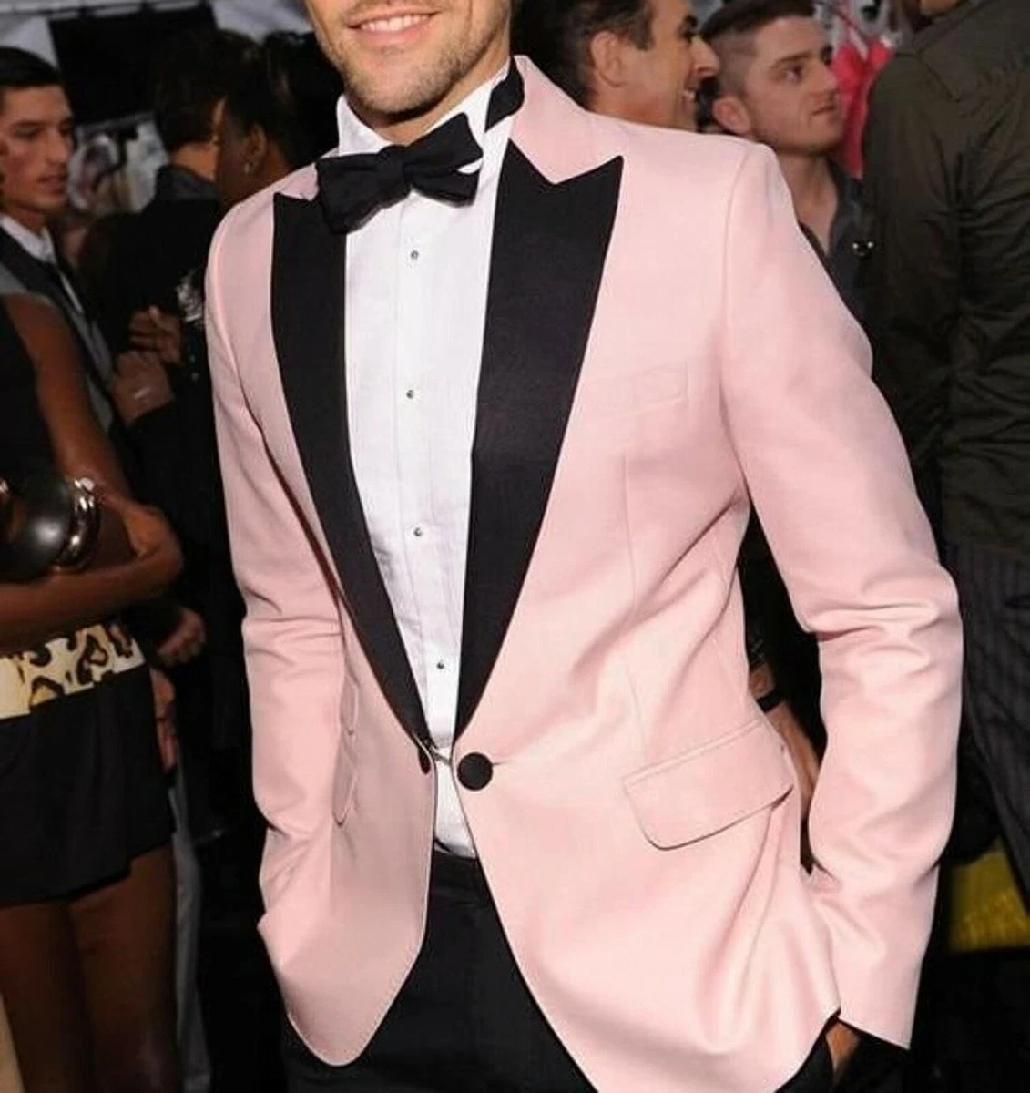 Men Pink Tuxedo Jacket Suit Groom Wedding Evening Party Wear Slim Fit Coat Pants