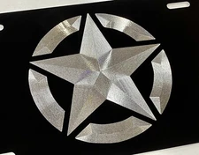 3D ENGRAVED WW2 Military Army Star Car Tag Diamond Etched Metal License Plate