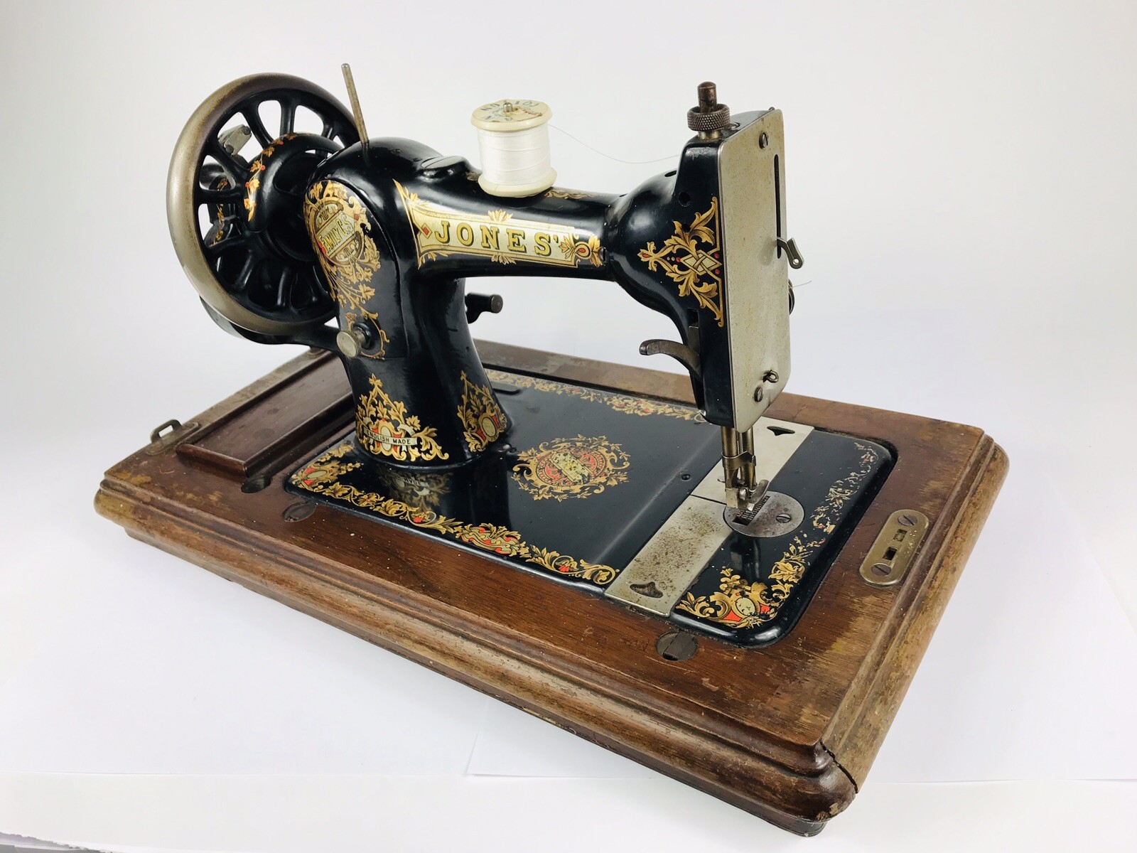 Vintage Jones Sewing Machine 1891 Manchester With Wood Case Beautiful