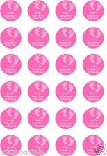 24x PRECUT PERSONALISED BABY SHOWER PINK GIRL FEET RICE PAPER CUP CAKE TOPPERS