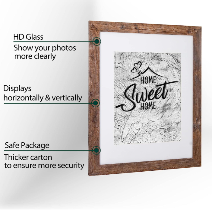 11x14 Wood Picture Poster Frame with Mat 8x10 Photo Frame Wall Gallery