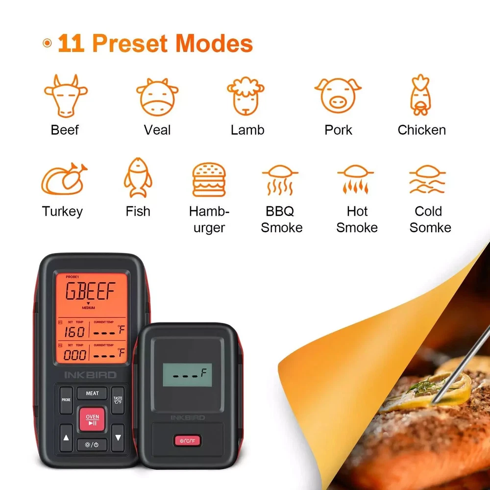 INKBIRD Wireless Meat Thermometer for Grilling - 500FT Range Dual Probes Smoker Temperature Monitor  
