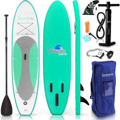 SereneLife Inflatable Stand Up Paddle Board (6 Inches Thick) OLIVE GREEN