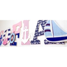 Girls Nautical Themed Wooden Nursery Letters - Custom Sailing Themed Kids Room