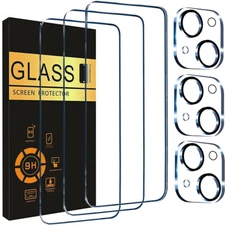 3X Tempered Glass Screen Protector+3X Camera Lens For iPhone 17 16 15 14 13 12