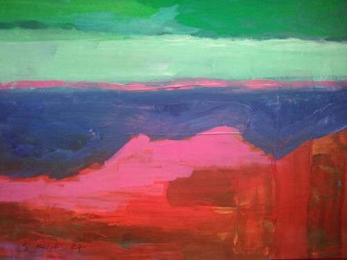 Original Semi Abstract Landscape Painting Rocks Seascape Mountains Fauvism - Afbeelding 1 van 5