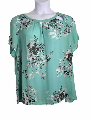 Torrid Blouse Womens 3 Mint Green White Floral  Flutter Sleeve