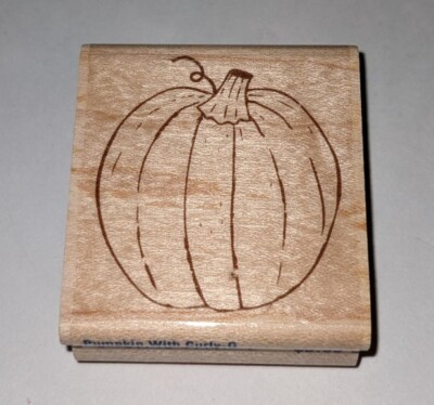 Stampabilities PUMPKIN WITH CURLY STEM Wood Mounted Rubber Stamp D1147 Halloween