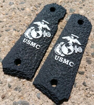 Full Size 1911 USMC Grips Stippled Textured Multicolor US Marines White & Black