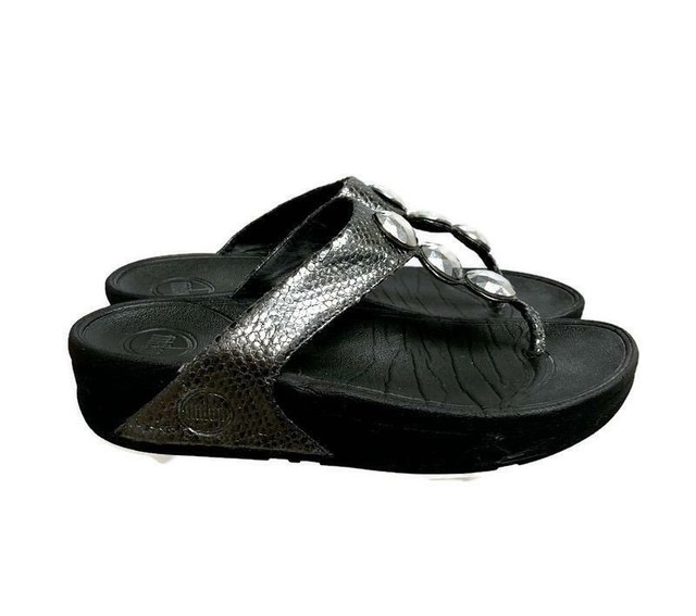 FitFlop Petra Thong Faux Snakeskin Jeweled Flip Flops Size Silver Size 7 | eBay
