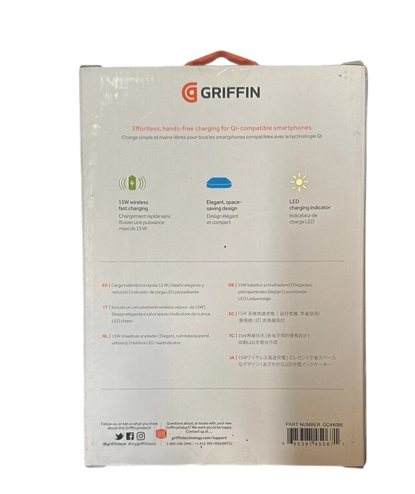 Griffin PowerBlock Qi Wireless Charger Charging Pad 15W UK/EU/AU/US Black - Image 2 of 3