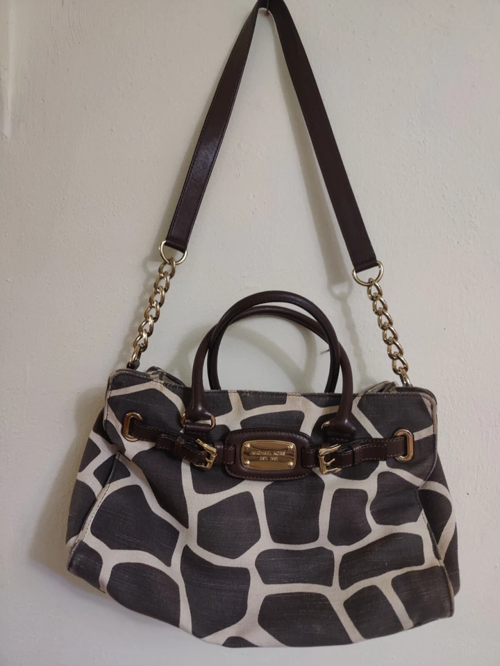 Bolso Grande Michael Kors Hamilton Estampado Jirafa Marrón y Marfil EW