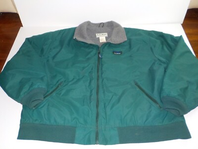 Vintage L.L. BEAN FULL ZIP FLEECE LINED WARM UP LOGO JACKET GREEN Made In USA