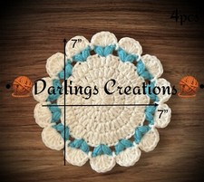 Crochet Handmade Heart Coasters 4pcs