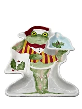 Boston Warehouse Ceramic Bulter Frog Christmas Tray Multicolor