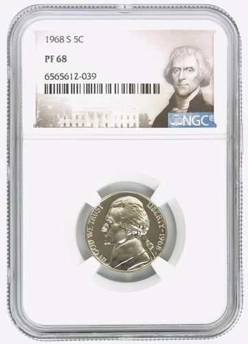 1968 S Jefferson Nickel Proof - NGC PF 68 Portrait Label