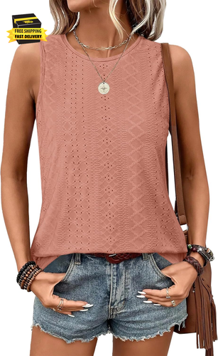 Womens Tank Tops round Neck Sleeveless Shirts Flowy Loose Fit Basic Casual Eyele