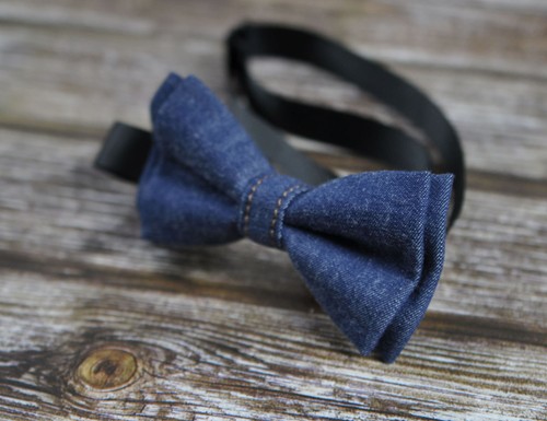Boy Baby Kids Navy Blue Denim Bow Tie + Brown Leather Adjustable Suspenders Set - Picture 6 of 11