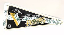 1991-92 Pittsburgh Penguins Autographed Vintage Hockey Pennant Team Signed 1990s