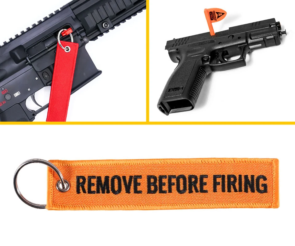 Keychain Remove Before Firing Safety Tag Empty Chamber Flag Firearms Deer Hunter