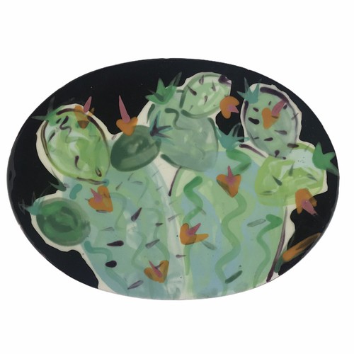 Lesal Ceramics Studio Pottery Oval Covered Storage Box Cactus Succulents 8" U7 - Picture 2 of 9
