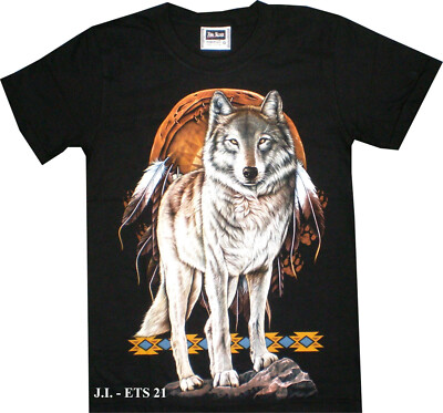 T-Shirt, schwarzes Shirt, Eagle-Shirt, Wolf mit Traumfänger  - 2 Motive - S-XL