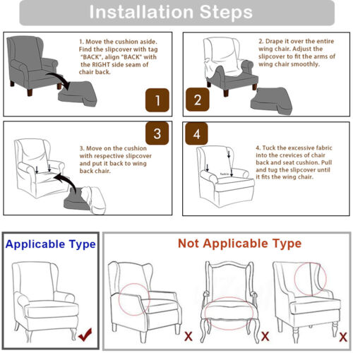 Stretch 2-Piece Jacquard Wing back Armchair Chair Slipcovers Furniture Protector - Picture 6 of 75