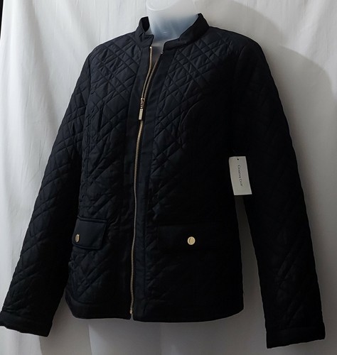 Charter Club Size XS Women's Deep Black Clip Pockets Long Sleeve Quilted Jacket. - Picture 2 of 10
