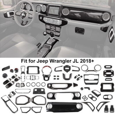 Car Carbon Fiber Full Inner Decor Cover Trim Shell Kit For Jeep Wrangler JL 4Dor