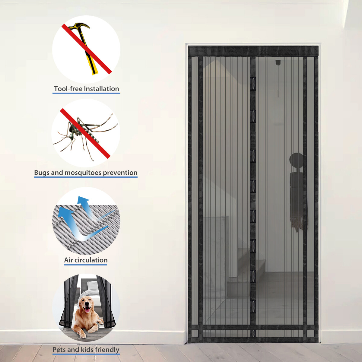 Magnet-Fliegengitter Für Balkontür – 150x270 Cm, Selbstklebend, Ohne Bohren – Insektenschutz Mit Automatischem Verschluss