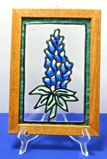 Texas Bluebonnet Faux Stained Glass Hanging Framed Suncatcher ~ 10.25" x 7.25”