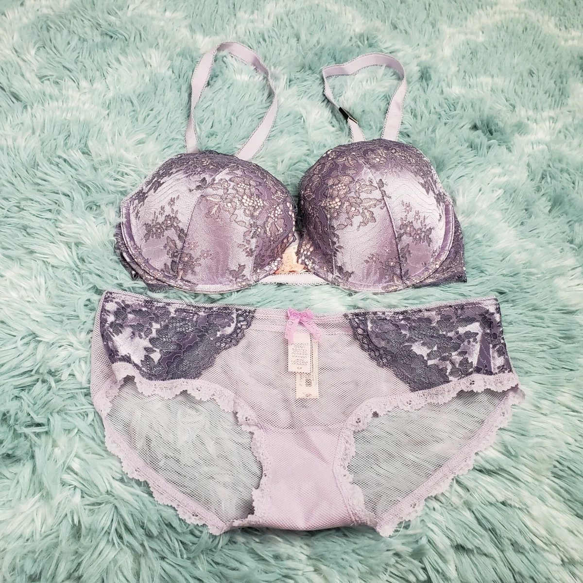 Victoria's Secret Push Up & Hipkini Bra Size 32 DD/Small Silver