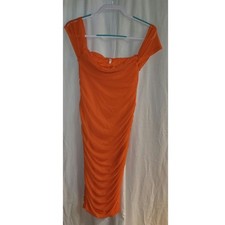 Women’s Orange Off Shoulder Pleated Bodycon Dress Size Large