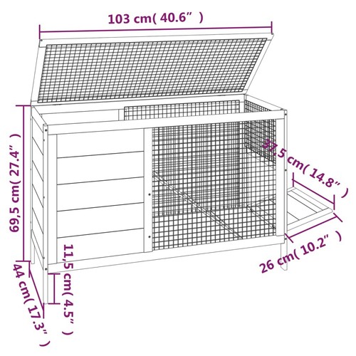 Kaninchenstall Grau 103x44x69,5 cm Massivholz Kiefer - Bild 5 von 5