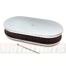 15"x2" Oval Aluminum Air Cleaner Red Washable 4BBL 5-1/8" Chrome Smooth Hot Rod