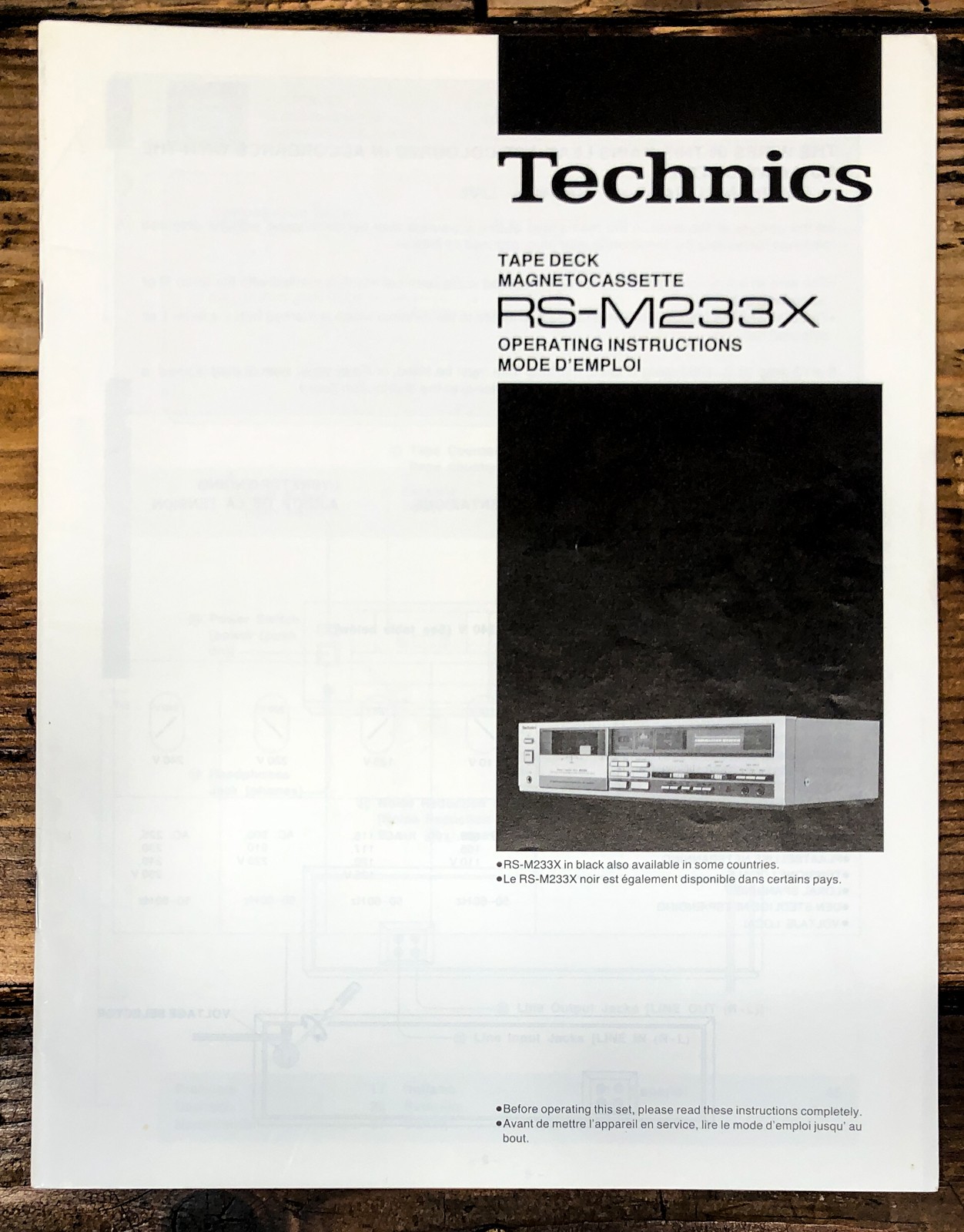 Technics RS-M233X Cassette Owners / User Manual *Original*