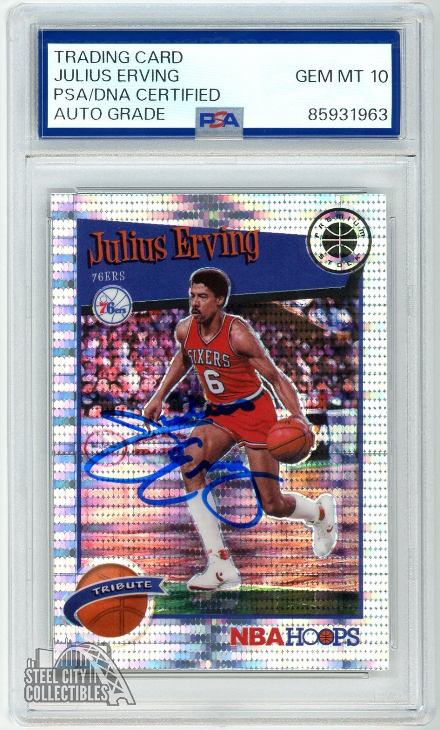 Julius Erving 2019-20 Panini Hoops Premium Stock Autograph Card #293 PSA/DNA 10