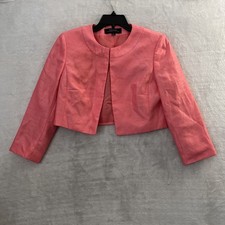 Tahari Womans Blazer Top Pink 8 Solid Long Sleeve Round Neck Short Hook Loop