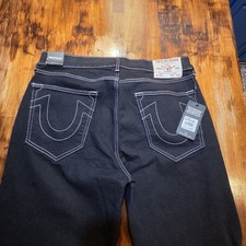 True Religon Bobby Baggy Straight Stretch Black Rinse Jeans NWT 33x32 $164...