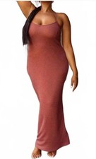 PRETTY LITTLE THING Scoop Neck Waffle Knit Maxi Beach Dress in Rose Plus Size 14