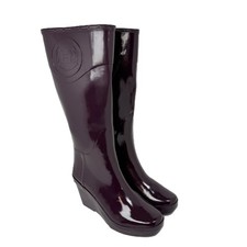 Hunter Champery Wedge Rain Boots Womens US 7 Plum Burgundy Gloss Waterproof