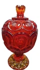 Vintage LE Smith Moon and Stars Amberina Pedestal Compote Candy Dish with Lid 7”